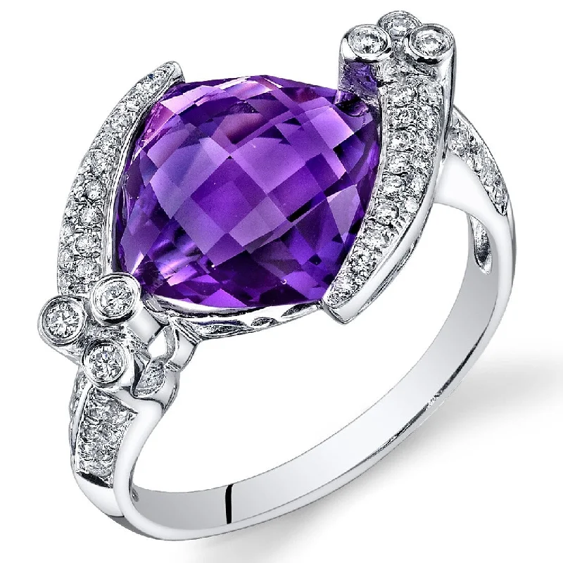 Gemstone rings with amethyst for purple stone elegance -14k White Gold 5.7ct Amethyst and Diamond Ring