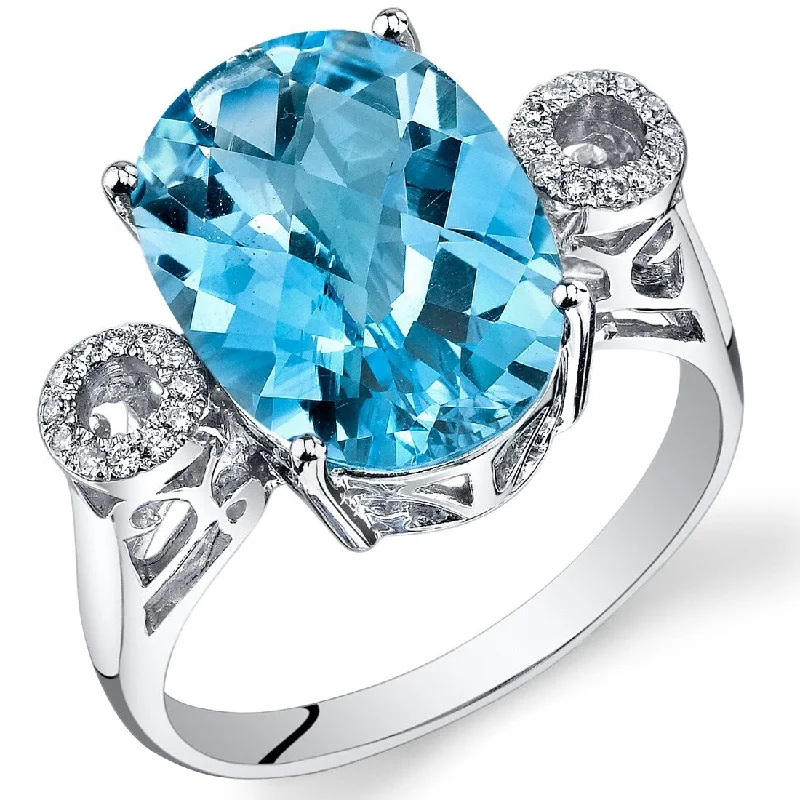 Gemstone rings inspired by ocean with blue gems -14k White Gold 6.3ct Swiss Blue Topaz and Diamond Ring