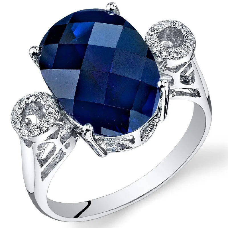 Raw gemstone rings with natural stone finger appeal -14k White Gold 8.5ct Created Blue Sapphire and Diamond Ring