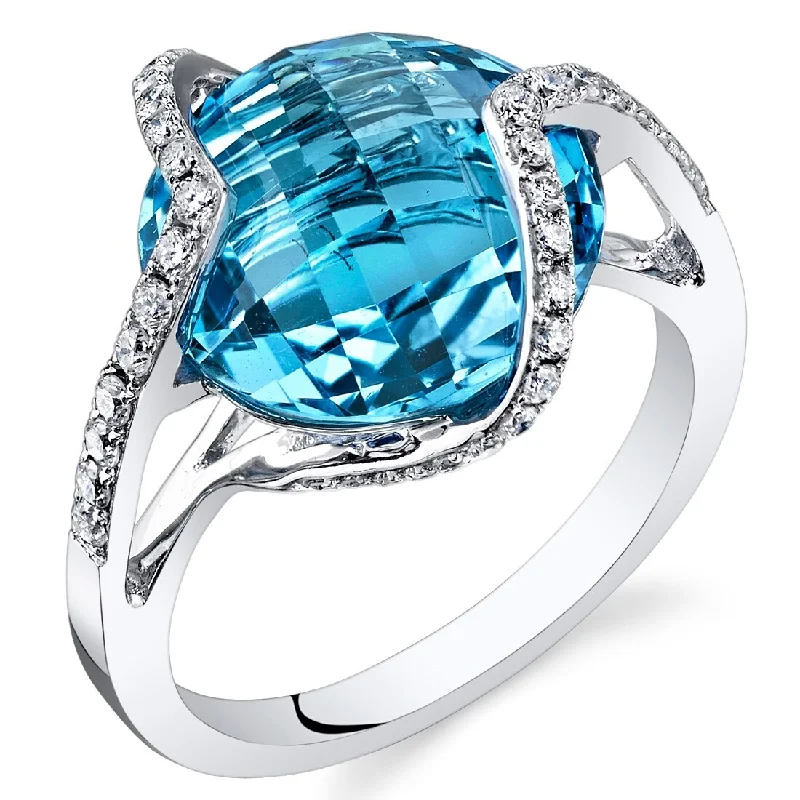 Gemstone rings featuring sapphire for rich blue shine -14k White Gold 9.7ct Swiss Blue Topaz and Diamond Ring