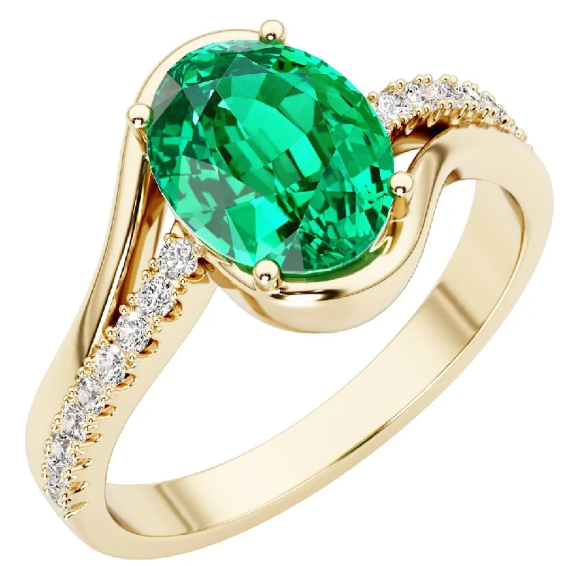 Fringe gemstone rings with stone drops for play -14k Yellow Gold 1.75 ct Colombian Emerald and Diamond Ring