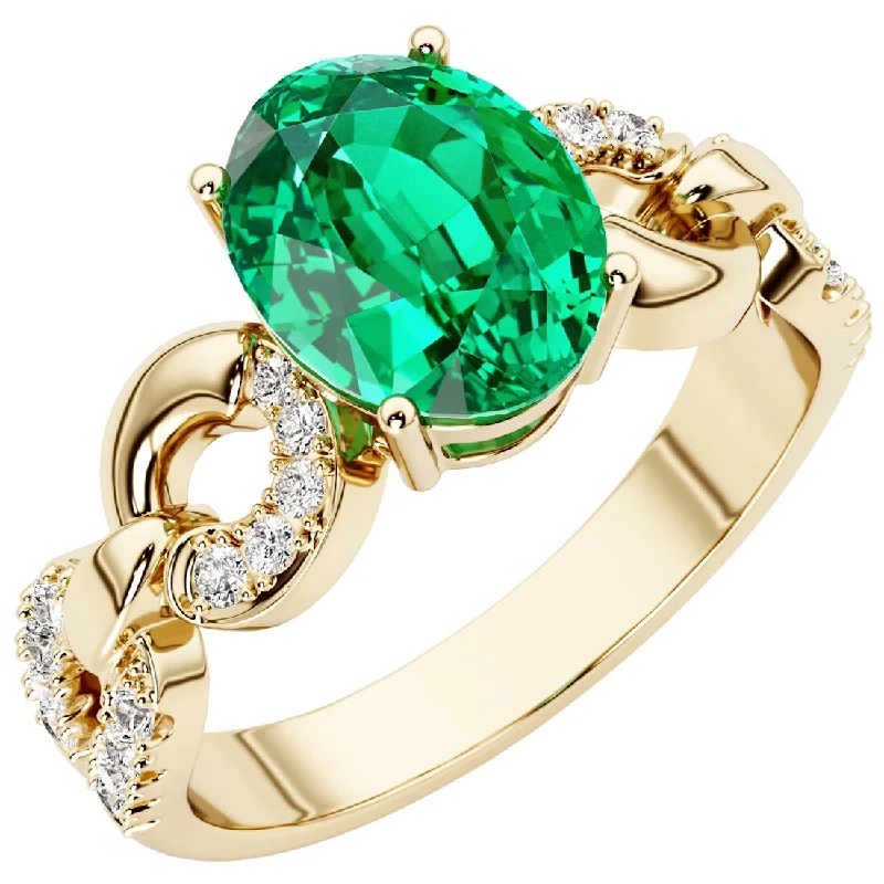 Gemstone rings featuring moonstone for ethereal stone glow -14k Yellow Gold 1.75 ct Oval Colombian Emerald and Diamond Ring