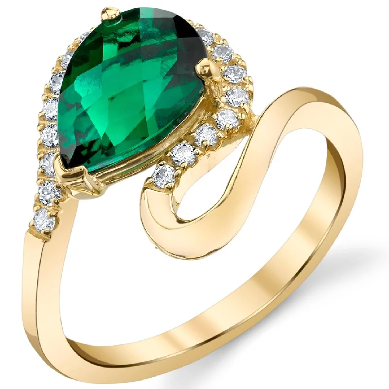 Mixed gemstone rings with dual metal finger styles -14k Yellow Gold 1.75ct Created Emerald Ring