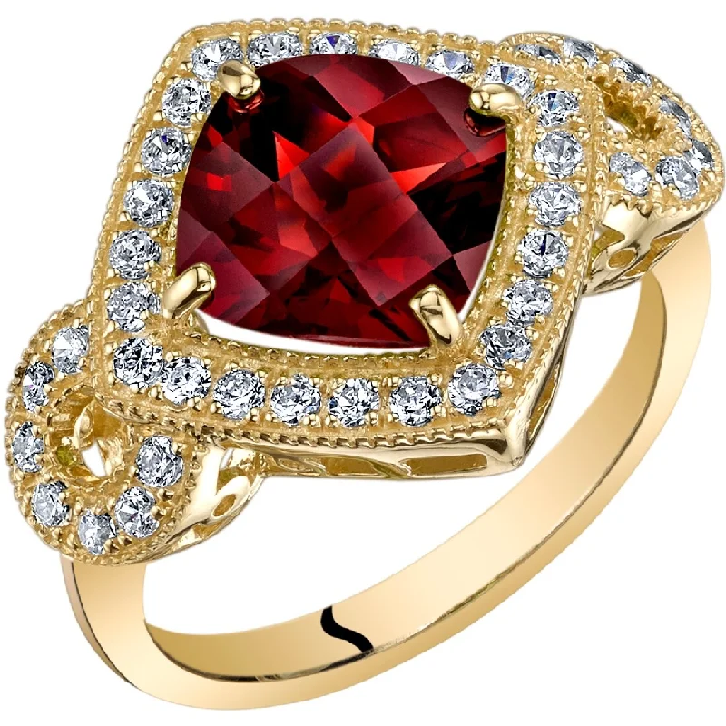 Chakra gemstone rings with stones for energy balance -14k Yellow Gold 2.88ct Garnet and Cubic Zirconia Ring