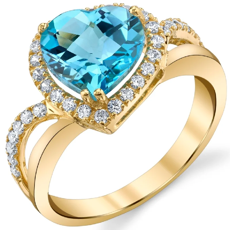 Secure gemstone rings with bezel stone settings -14k Yellow Gold 3ct Swiss Blue Topaz Birthstone Ring