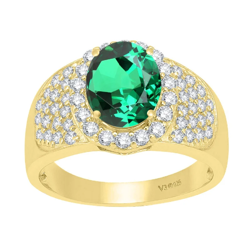 Gemstone rings with opal for iridescent finger shine -3.45ct Gold Over Sterling Silver Emerald and White Topaz Halo Ring