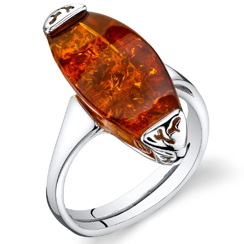 Slim gemstone rings for stackable finger fashion -Amber Gallery Ring in Sterling Silver