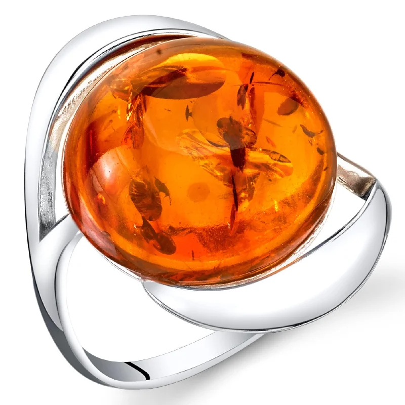 Sleek gemstone rings with floating stone band settings -Amber Swirl Design Ring in Sterling Silver