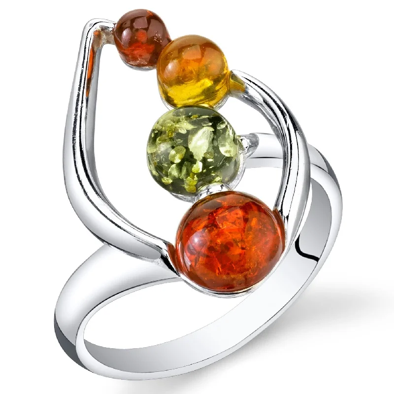 Gemstone rings perfect for gifting with stone shine -Baltic Amber Leaf Design Ring in Sterling Silver