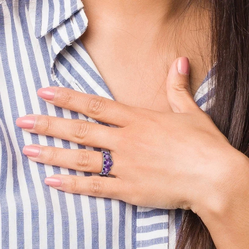 Mixed gemstone rings with dual metal finger styles -Curata 925 Sterling Silver Polished Open back Rhodium Amethyst Love Heart Ring