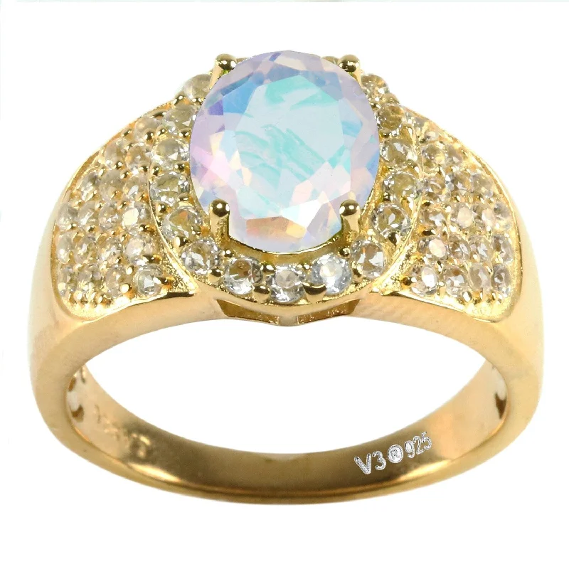 Gemstone rings with white gold for sleek shine -Gold Over Sterling Silver with Mercury Opal Topaz and White Topaz Ring