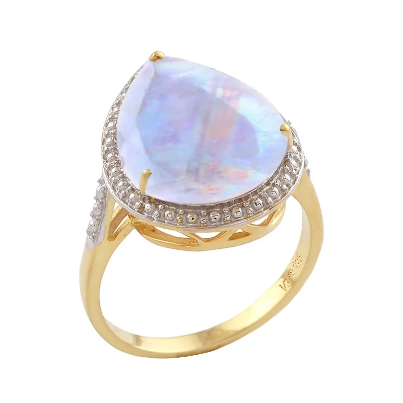 Gemstone rings featuring black diamonds for edgy shine -Gold Over Sterling Silver with Rainbow Moonstone Solitaire Ring