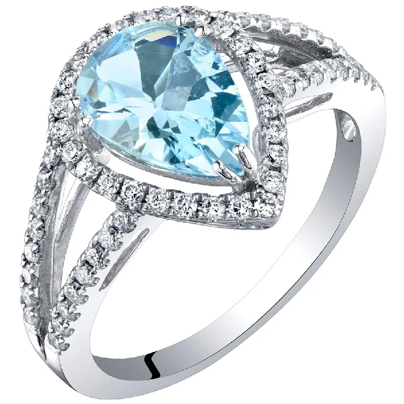 Gemstone rings perfect for teens with bold stones -IGI Certified 1.50 ct Aquamarine and Diamond Ring in 14k White Gold