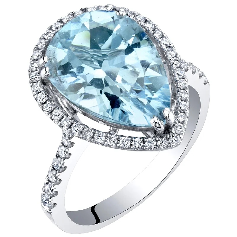 Brushed gemstone rings with rough stone band texture -IGI Certified 4.35 ct Aquamarine and Diamond Ring in 14k White Gold