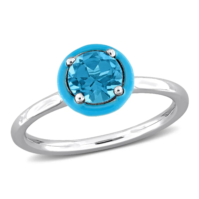 Twisted gemstone rings with artistic stone band flair -Miadora 1ct TGW London Blue Topaz Blue Enamel Plated Solitaire Ring in Sterling Silver