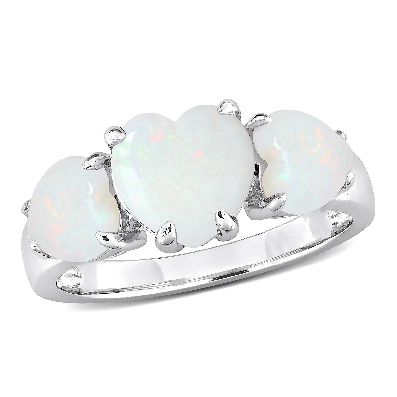 Matte gemstone rings with subtle stone finish -Miadora 2 1/5ct TGW Opal 3-Stone Heart Ring in Sterling Silver