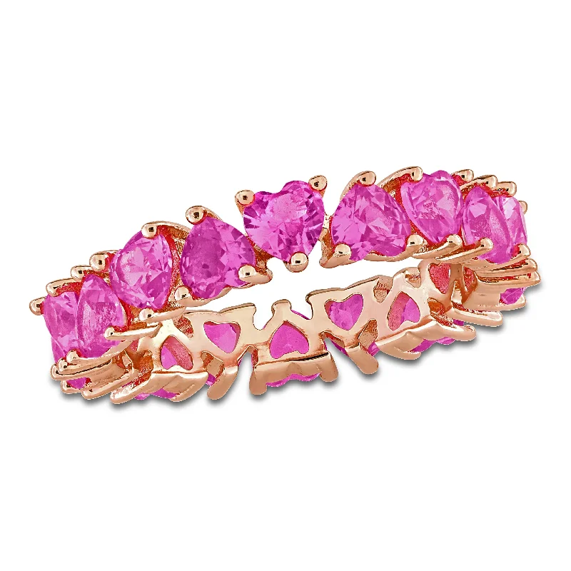 Gemstone rings perfect for stacking with slim bands -Miadora 4ct TGW Created Pink Sapphire Heart Eternity Ring in Rose Silver