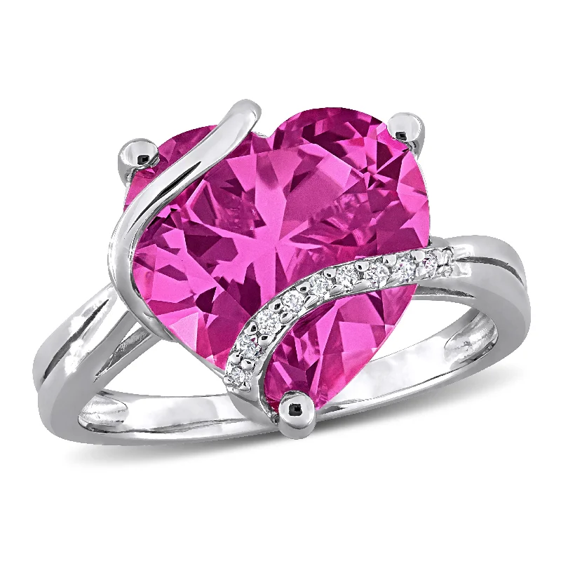 Gemstone rings perfect for casual finger accessorizing -Miadora 7 1/4ct TGW Created Pink Sapphire and Diamond Accent Heart Wrapped Ring in Sterling Silver