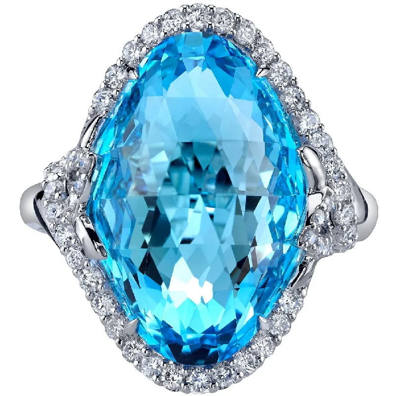 Gemstone rings featuring rose-cut stones for soft shine -Oravo 17 ct Swiss Blue Topaz and Diamond Empress Ring in 14k White Gold