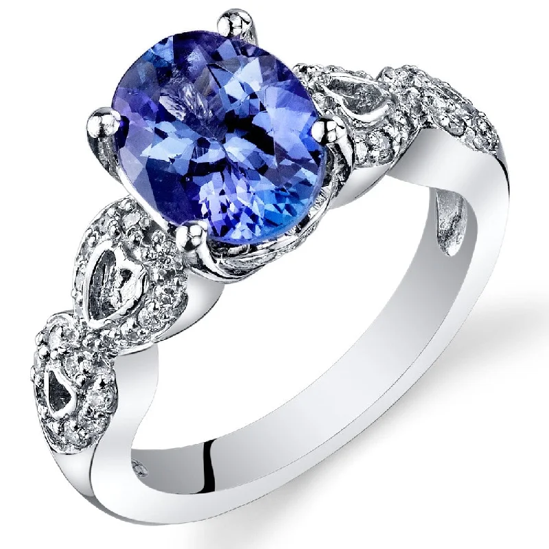 Chakra gemstone rings with stones for energy balance -Oravo 2.25 ct Tanzanite Oval and Diamond Ring in 14k White Gold