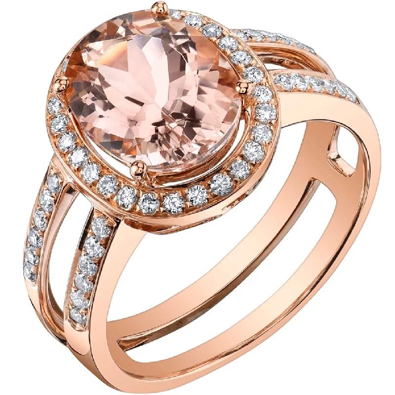 Gemstone rings featuring sunstone for fiery stone glow -Oravo 2.50 ct Morganite Oval and Diamond Ring in 14k Rose Gold