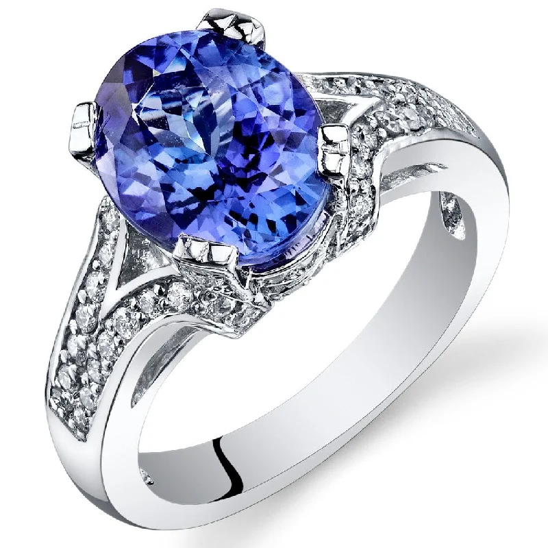 Birthstone gemstone rings with personal stone selections -Oravo 3.89 ct Tanzanite Oval and Diamond Ring in 14k White Gold