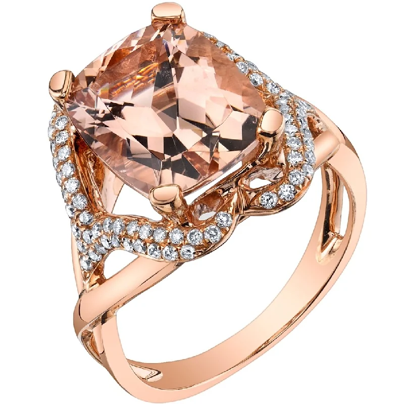 Heart gemstone rings with stone shapes for love -Oravo 5.25 ct Morganite Radiant and Diamond Ring in 14k Rose Gold