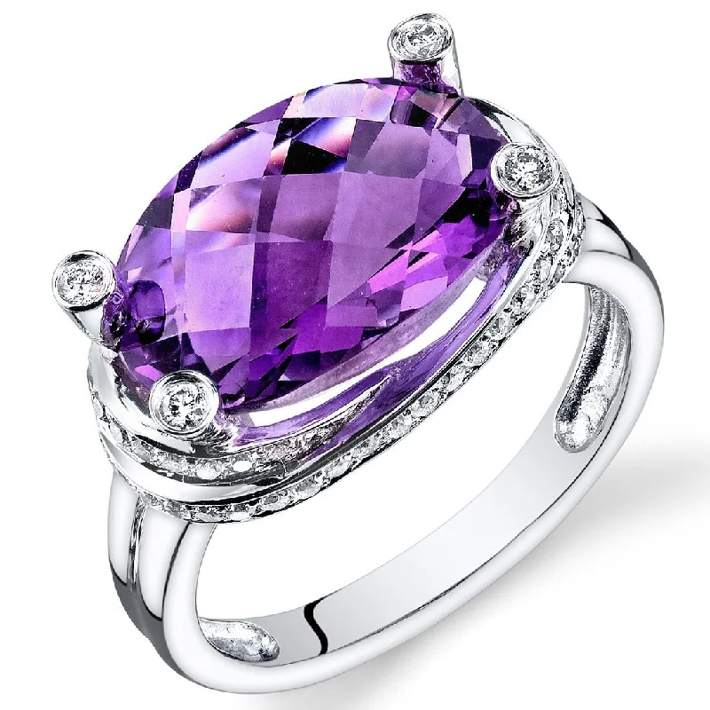 Gemstone rings with thin bands for light wear -Oravo 5.5 ct Amethyst Oval Diamond Ring in 14k White Gold