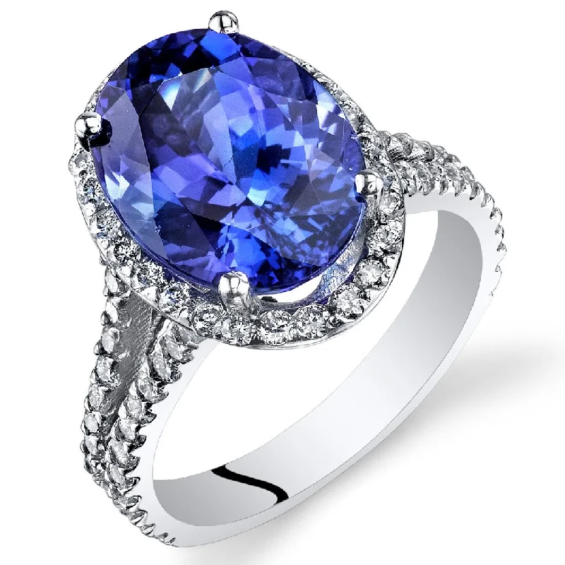 Etched gemstone rings with stone detail finger flair -Oravo 5.64 ct Tanzanite Oval and Diamond Ring in 14k White Gold