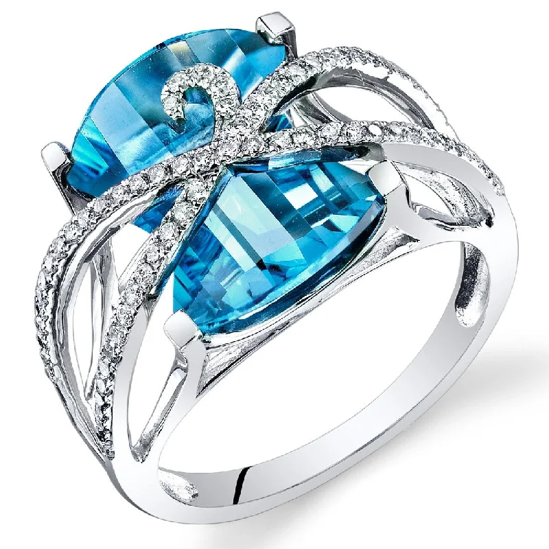 Gemstone rings featuring raw diamonds for wild beauty -Oravo 9.1 ct Swiss Blue Topaz Baroness Diamond Ring in 14k White Gold