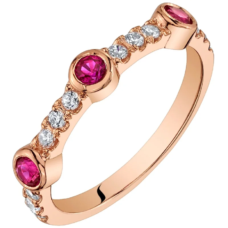 Etched gemstone rings with stone detail finger flair -Rose-Tone Created Ruby Bezel Half Eternity Ring