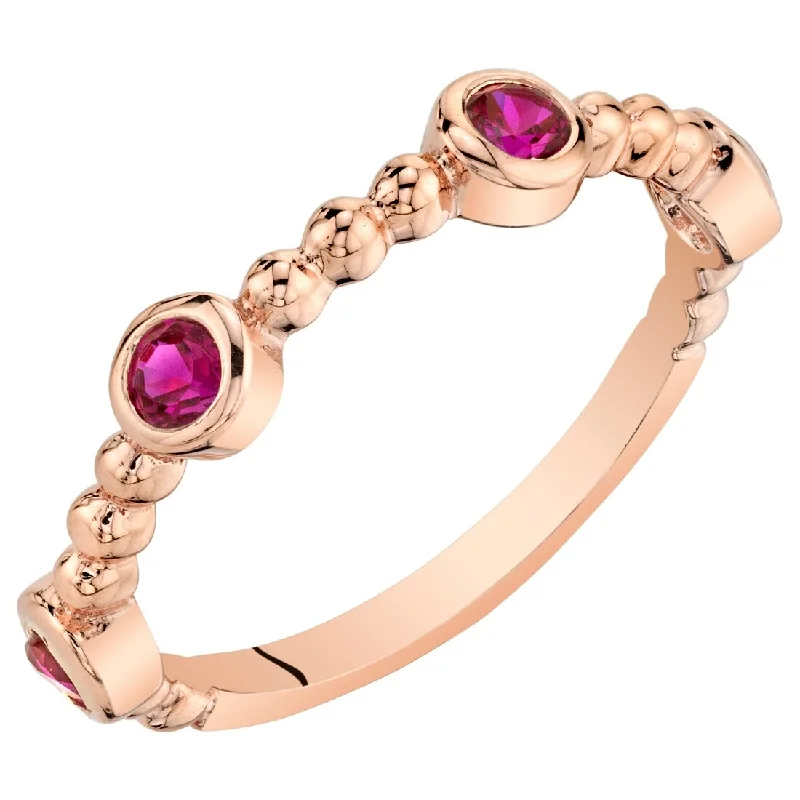 Gemstone rings featuring rose-cut stones for soft shine -Rose Tone Created Ruby Stackable Ring in Sterling Silver