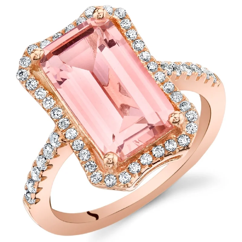 Delicate gemstone rings ideal for subtle finger accents -Rose Tone Sterling Silver 4.5 ct Created Morganite Ring