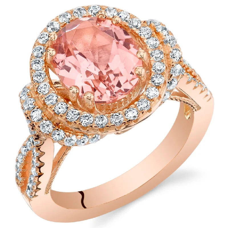 Gemstone rings made with recycled eco-friendly materials -Rose Tone Sterling Silver 4 ct Created Morganite Ring