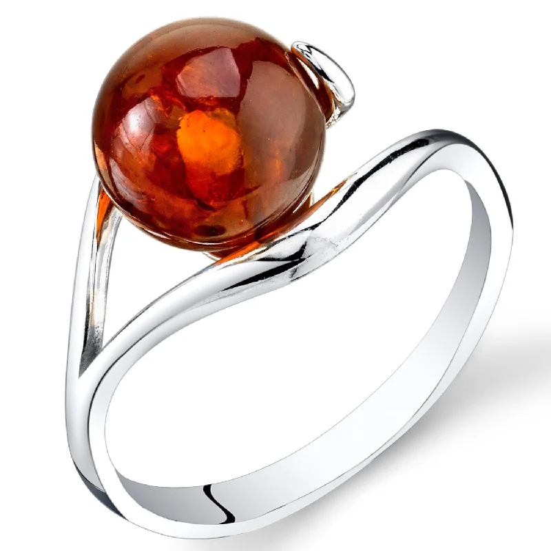 Sculpted gemstone rings with carved stone band art -Spherical Design Amber Ring in Sterling Silver