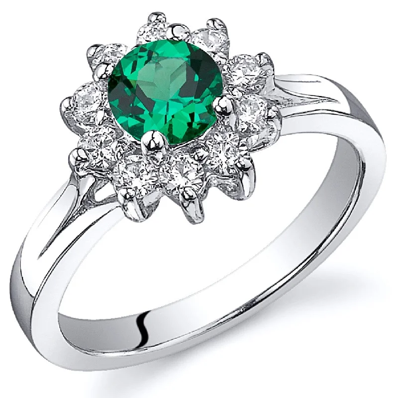 Gemstone rings featuring vivid stones for fierce flair -Sterling Silver 0.5 ct Created Emerald Floral Ring