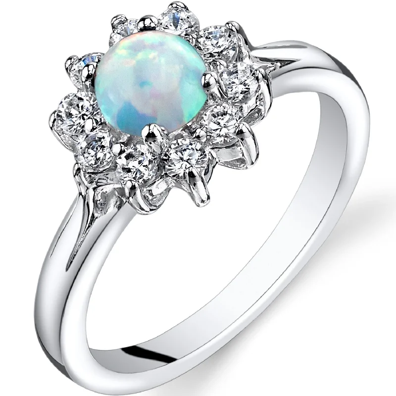 Vermeil gemstone rings with gold stone finger shine -Sterling Silver 0.5 ct White Opal Ring