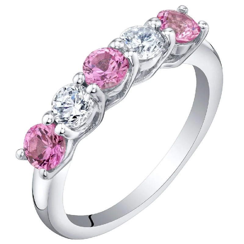 Gemstone rings inspired by ocean with blue gems -Sterling Silver 0.75 ct Created Pink Sapphire Stackable Ring