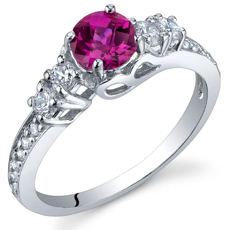 Vibrant gemstone rings with multicolor stone arrays -Sterling Silver 0.75 ct Created Ruby Birthstone Ring