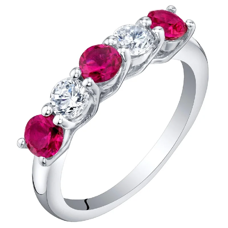 Drop gemstone rings with long stone finger elegance -Sterling Silver 0.75 ct Created Ruby Stackable Ring