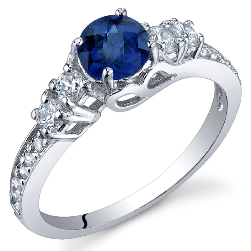 Drop gemstone rings with long stone finger elegance -Sterling Silver 0.75 ct Created Sapphire Birthstone Ring