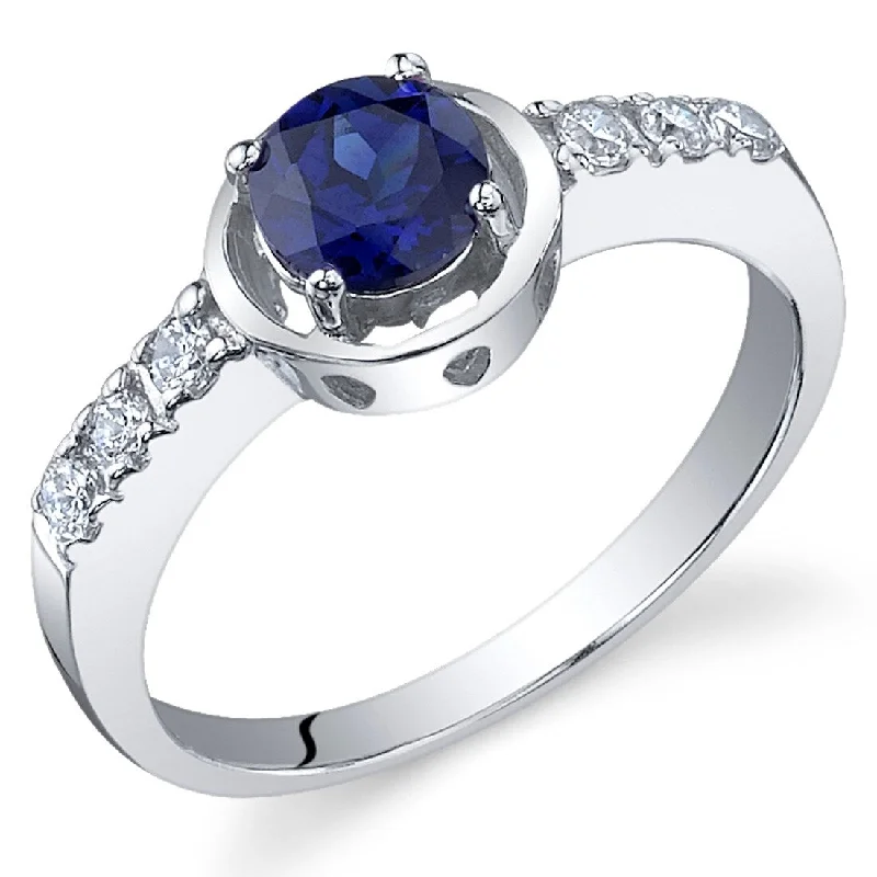 Simple gemstone rings ideal for everyday finger charm -Sterling Silver 0.75 ct Created Sapphire Birthstone Ring