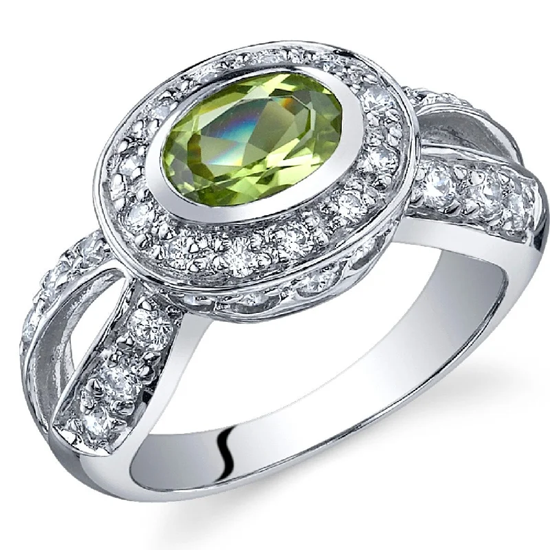 Gemstone rings featuring vivid stones for fierce flair -Sterling Silver 0.75 ct Peridot Halo Ring