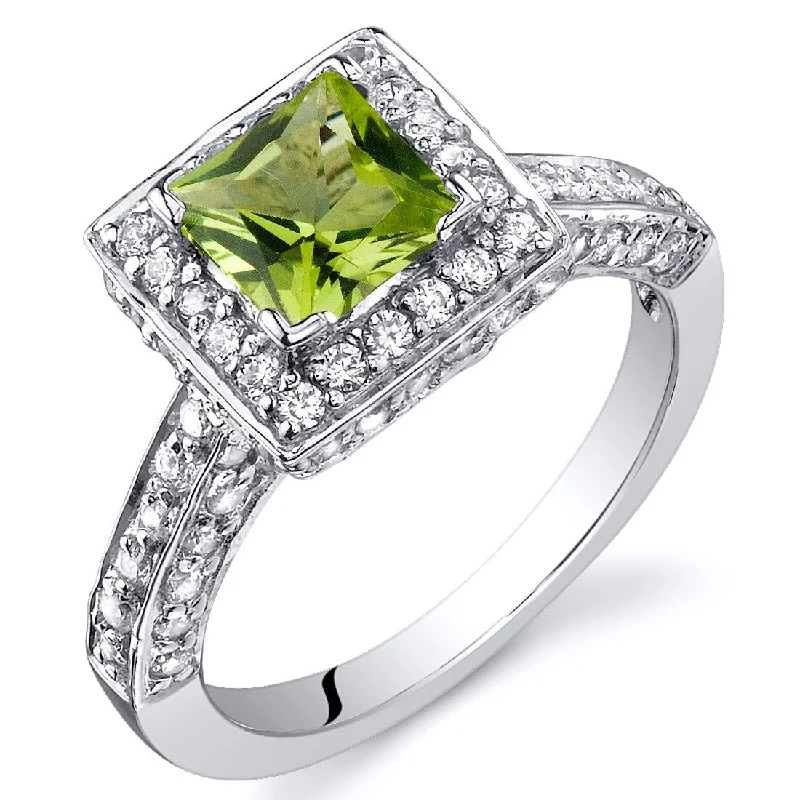 Raw gemstone rings with natural stone finger appeal -Sterling Silver 0.75 ct Peridot Halo Ring