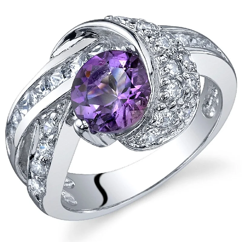 Gemstone rings featuring agate for banded stone charm -Sterling Silver 1.25 ct Amethyst Birthstone Ring