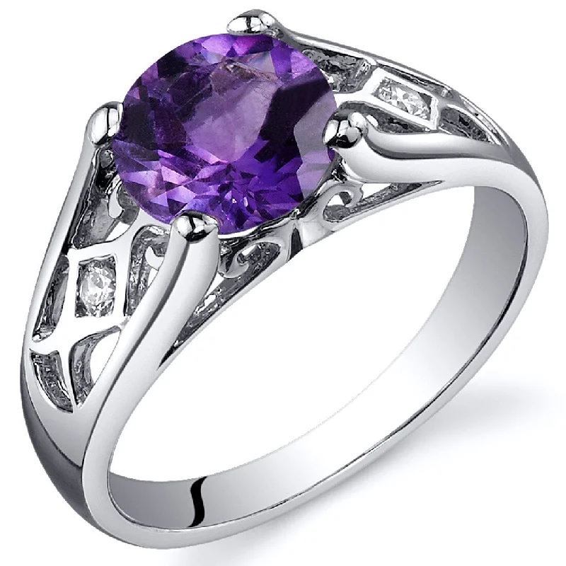 Tribal gemstone rings with ethnic stone band flair -Sterling Silver 1.25 ct Amethyst Solitaire Ring