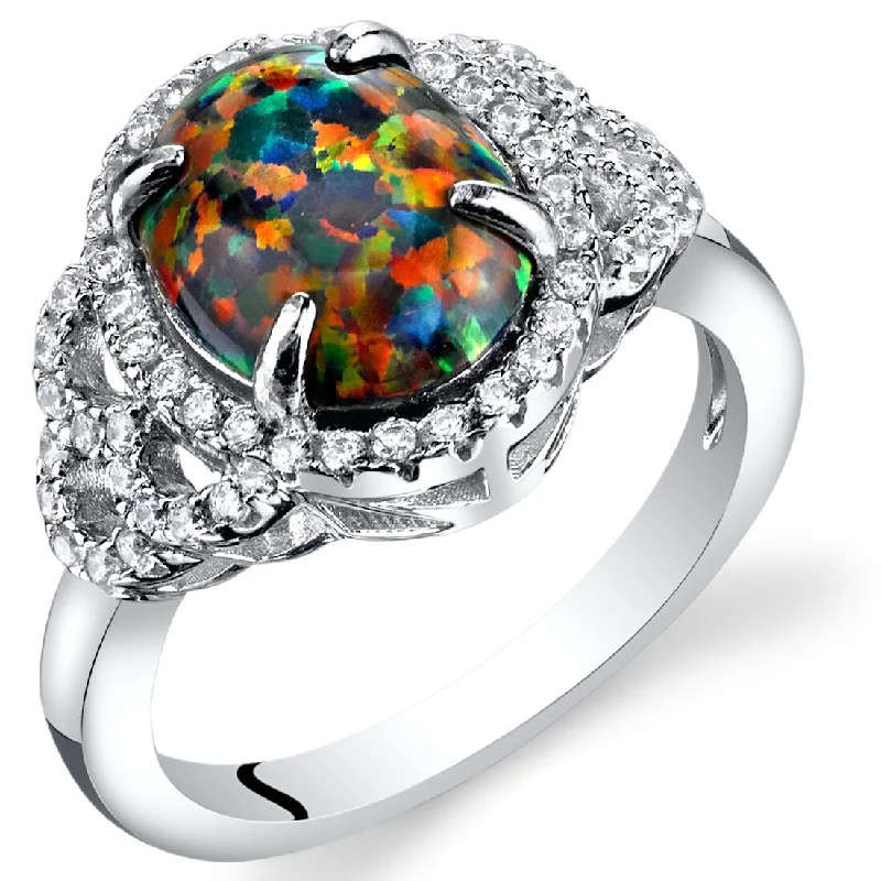 Gemstone rings featuring agate for banded stone charm -Sterling Silver 1.25 ct Black Opal Cocktail Ring