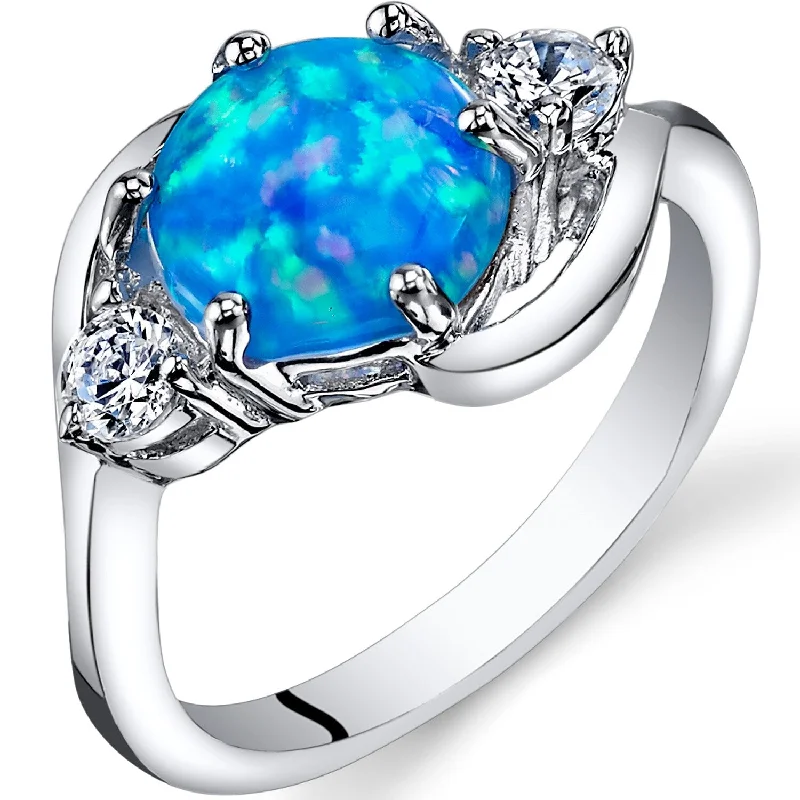 Gemstone rings with thin bands for light wear -Sterling Silver 1.25 ct Blue Opal Ring