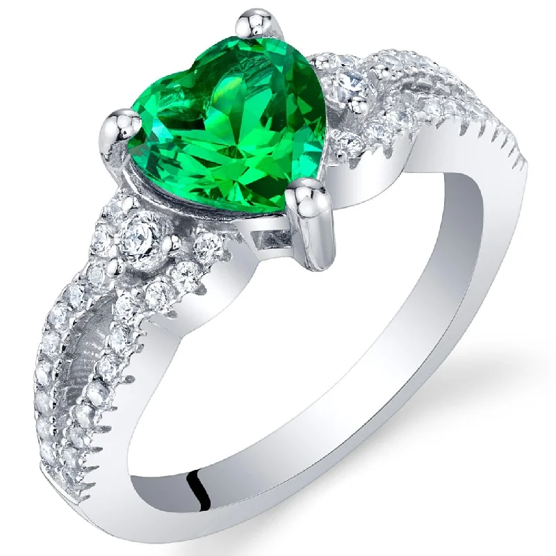 Slim gemstone rings for stackable finger fashion -Sterling Silver 1.25 ct Created Emerald Birthstone Ring