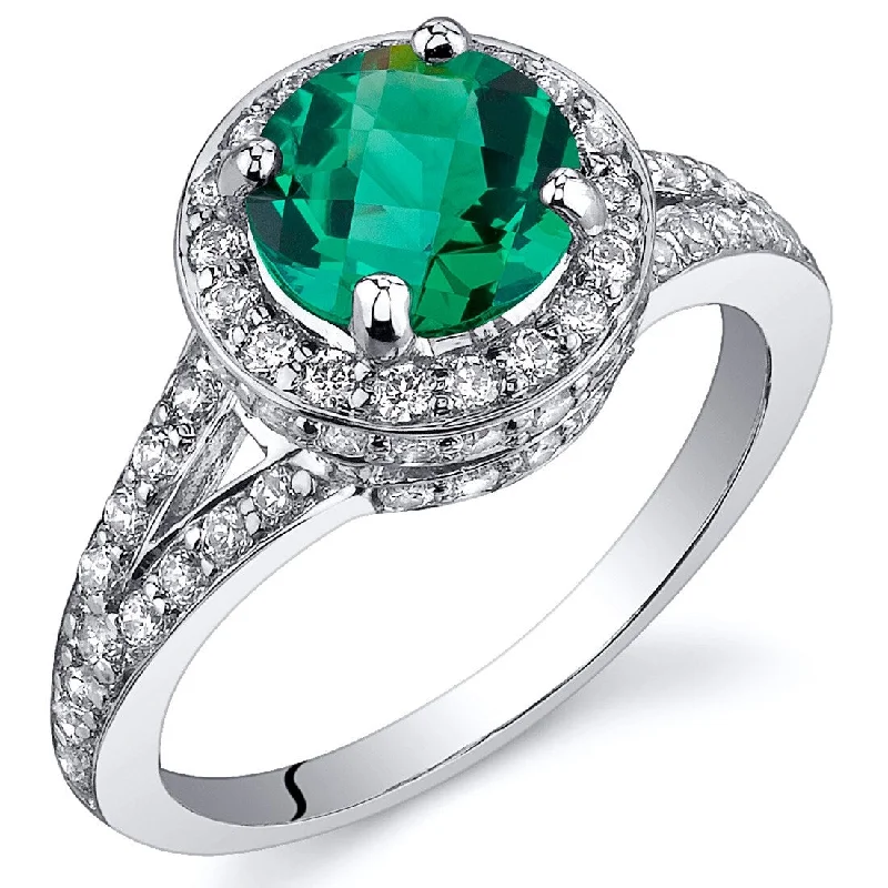 Gemstone rings featuring sunstone for warm stone radiance -Sterling Silver 1.25 ct Created Emerald Halo Ring